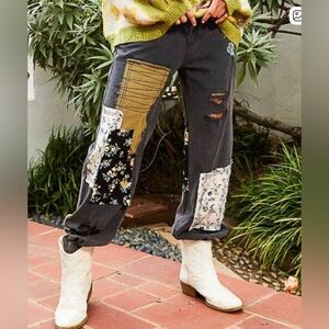 POL - NEW Embroidered Patchwork Jogger Distressed Floral S